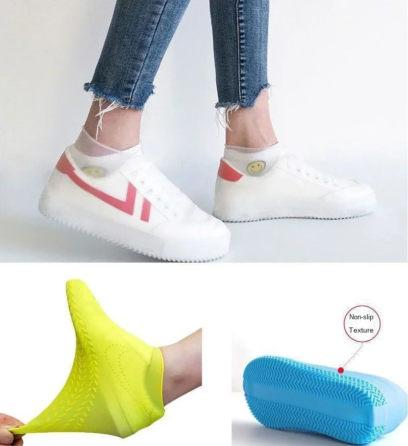 1 Pair Silicone Waterproof Shoe Covers Slip-resistant Rubber Rain Boot Rain Gear Overshoes Accessories for Outdoor Rainy Day