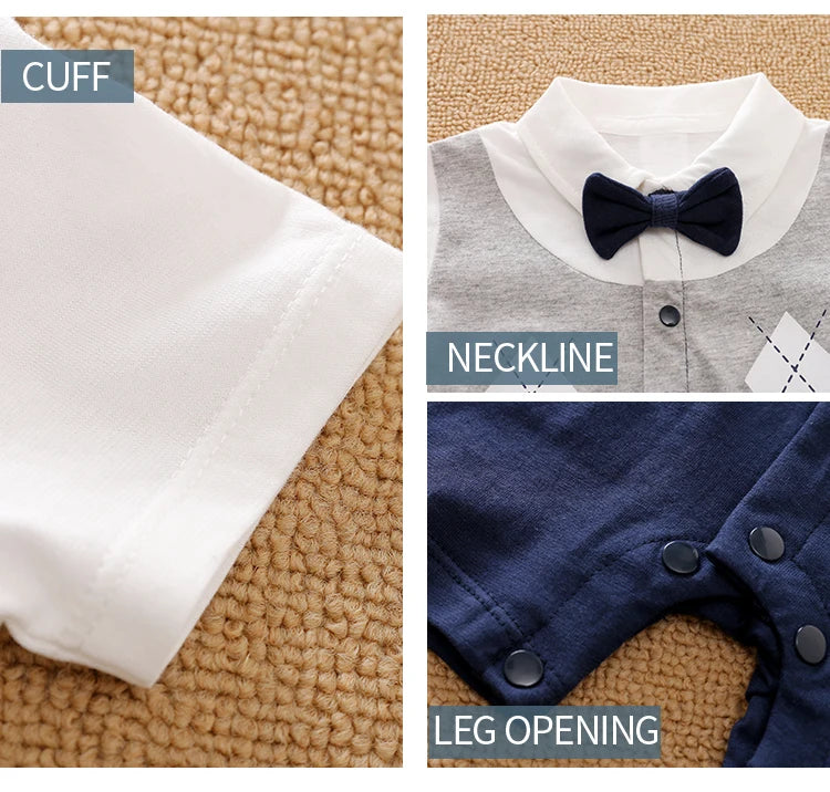 0-18 Baby Bodysuit Gentleman Style Handsome Formal Cotton Comfortable Soft Boys And Girls Summer Short-Sleeved Newborn Clothes