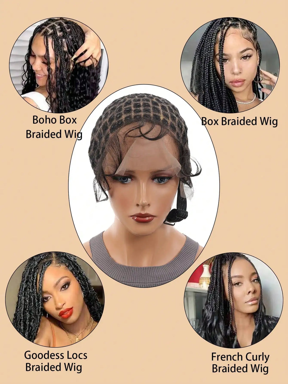 Bonnet Perruque Tressée Synthétique | Avec Baby Hair | Crochet Wig Cap | Full HD Lace Double | Femme