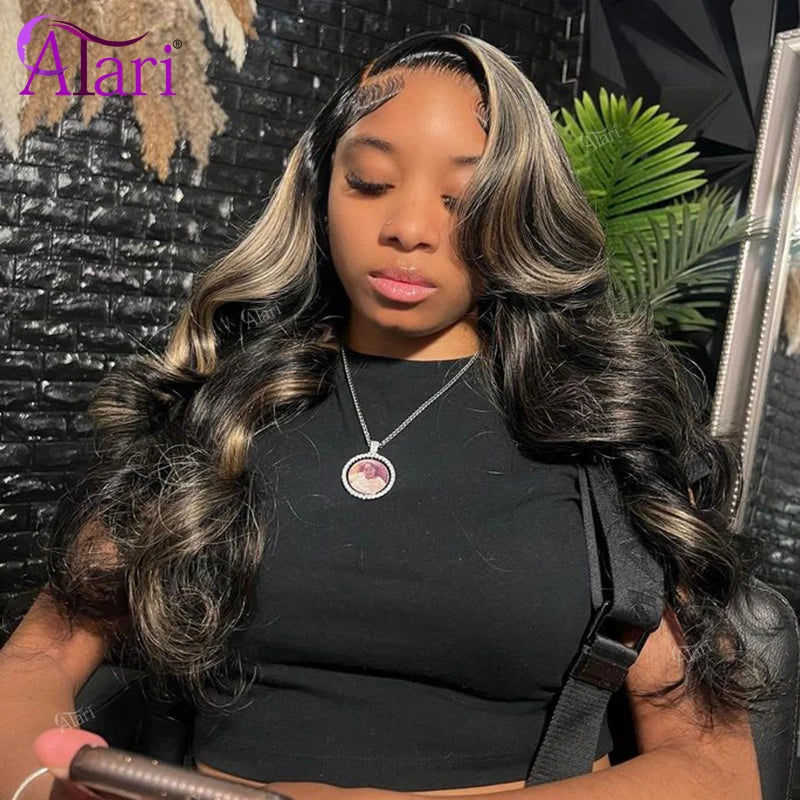 Perruque Body Wave Highlight Blonde 27 | Noir | 13x4 & 13x6 Lace Transparent | Pré-Pluçuée | Cheveux Humains | Femme