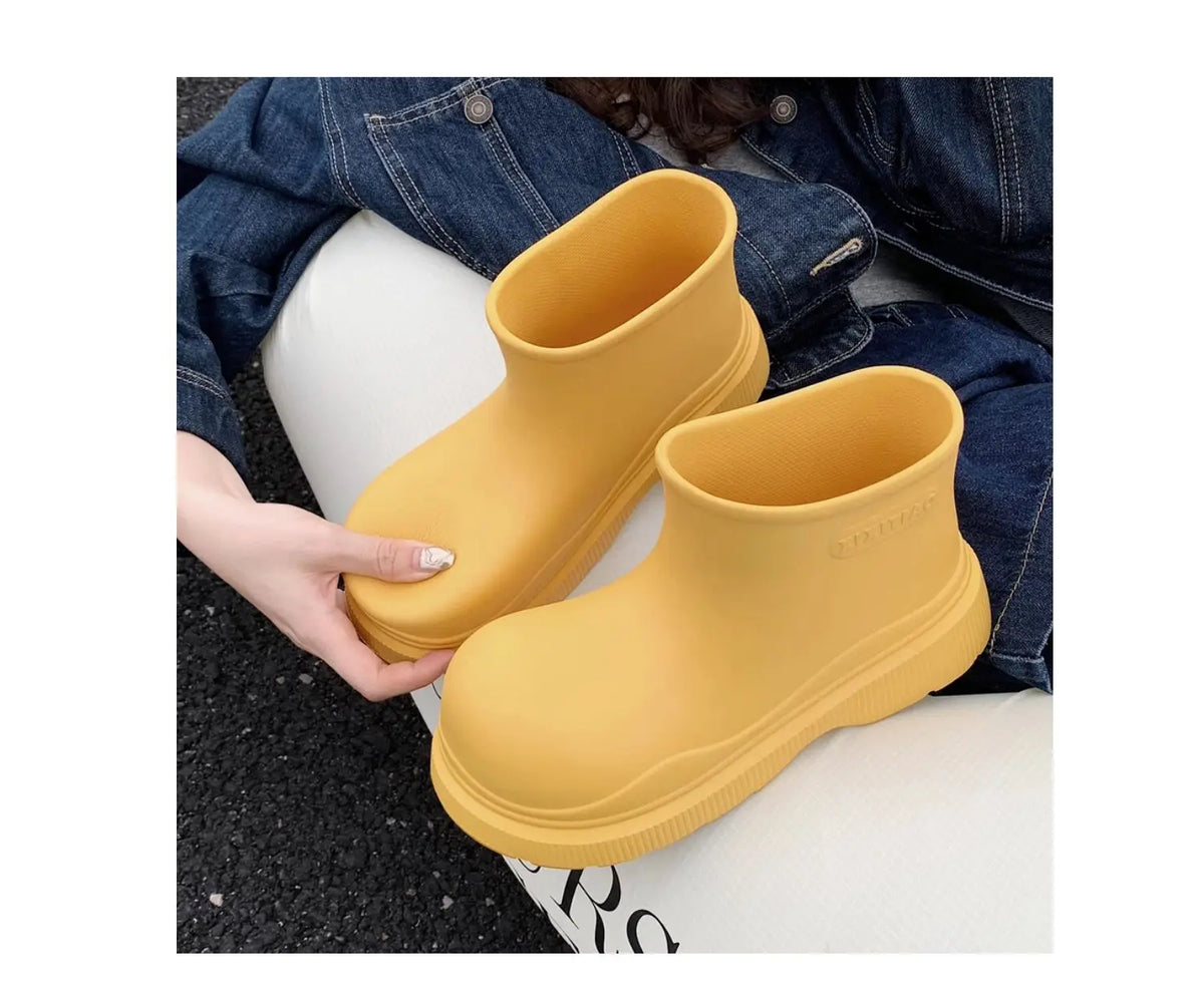 Bottes de Pluie Femme Imperméables | Tige Courte Large | Semelle Épaisse | Chaussures Eau Confortables