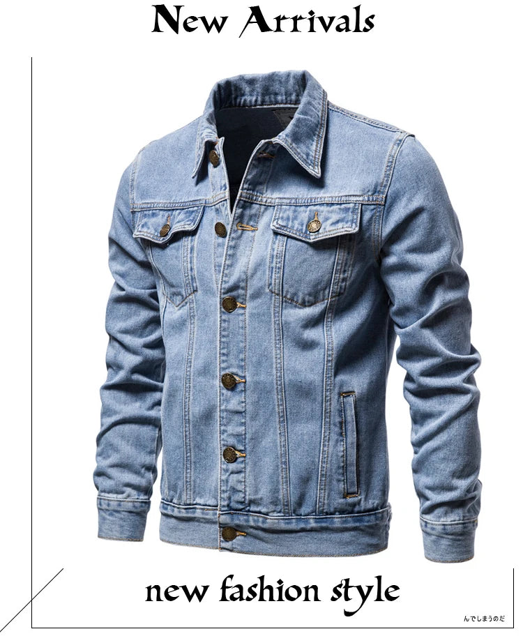 2025 Autumn Men's Solid Denim Jackets Fashion Motorcycle Vintage Jeans Jackets Hommes Slim Fit Cotton Casual Black Blue Coats