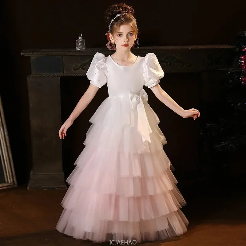 Long Dress Girls Princess Dresses Costumes Host Cake Tutu Gown Costume Wedding Flower Girl Outfits Children Birthday Clothes