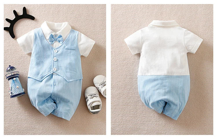 0-18 Baby Bodysuit Gentleman Style Handsome Formal Cotton Comfortable Soft Boys And Girls Summer Short-Sleeved Newborn Clothes