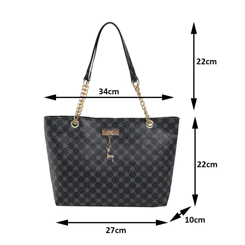 Women's Luxury Design New Presbyopic Handbag Large Capacity Handbag Fashion Printing Shoulder Bag Trendy Shopping Bag with Pendant