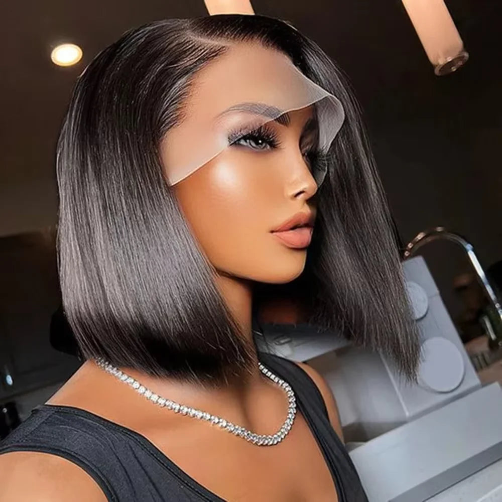 Perruque Lace Front Lisse Bob Courte | 4x4 & 13x4 | Cheveux Humains Brésiliens | Pré-Pluçuée | Femme