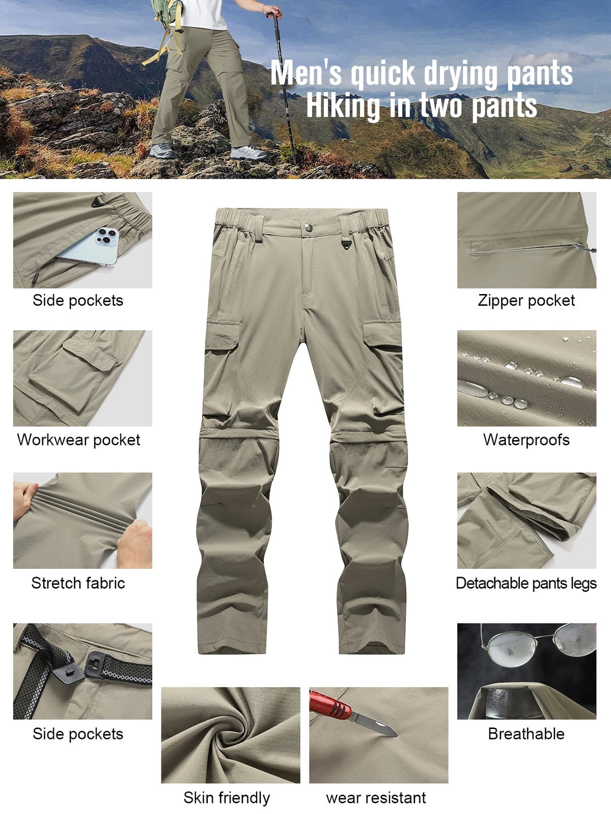 Pantalon cargo léger pour homme | Nylon et élasthanne