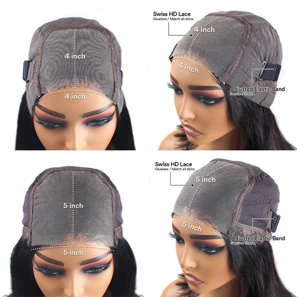 Perruque Lisse Glueless | 4x4 & 5x5 HD Lace Closure Pré-Coupée | Wear & Go | Cheveux Humains | Femme
