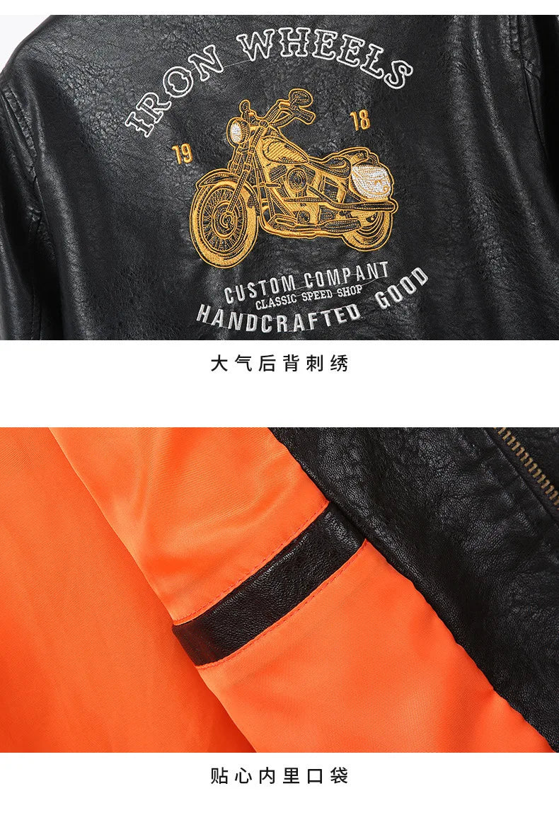 PU Leather Motorcycle Jacket Men Autumn Winter Plush Washed Retro Motorcycle Jacket Motorcycle Accessories Moto Jacket Men
