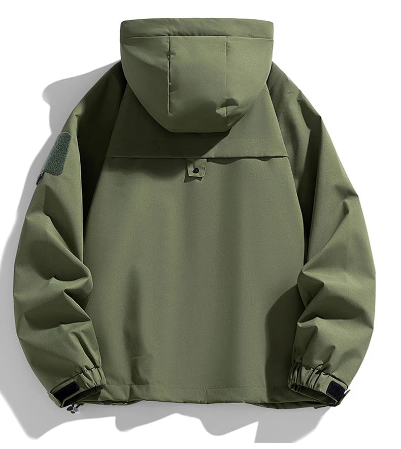 Coupe-vent homme Veste à capuche Manteau zippé Cargo Imperméable Blouson bomber noir Camping Veste de randonnée à capuche Softshell fine et ample