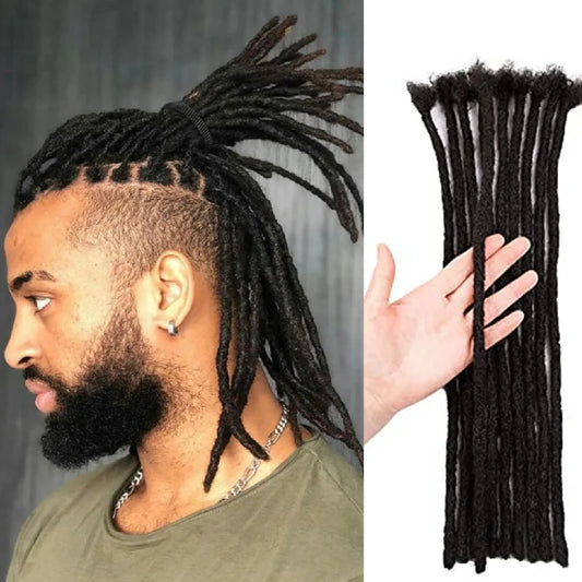 100% Real Human Hair Dreadlock Extensions for Men/Women, Fully Handmade Human Hair Locs Extension, 8-24 Inch, 0.8 cm Width, 10-40 Pcs