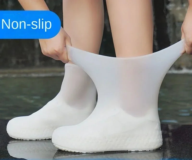 1 Pair Silicone Waterproof Shoe Covers Slip-resistant Rubber Rain Boot Rain Gear Overshoes Accessories for Outdoor Rainy Day