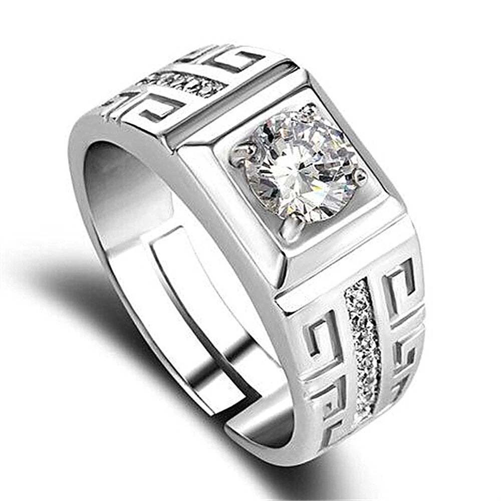 Bague Argent 925 Cristal Brillant Ajustable | Fiançailles Mariage | Bijou Homme Cadeau