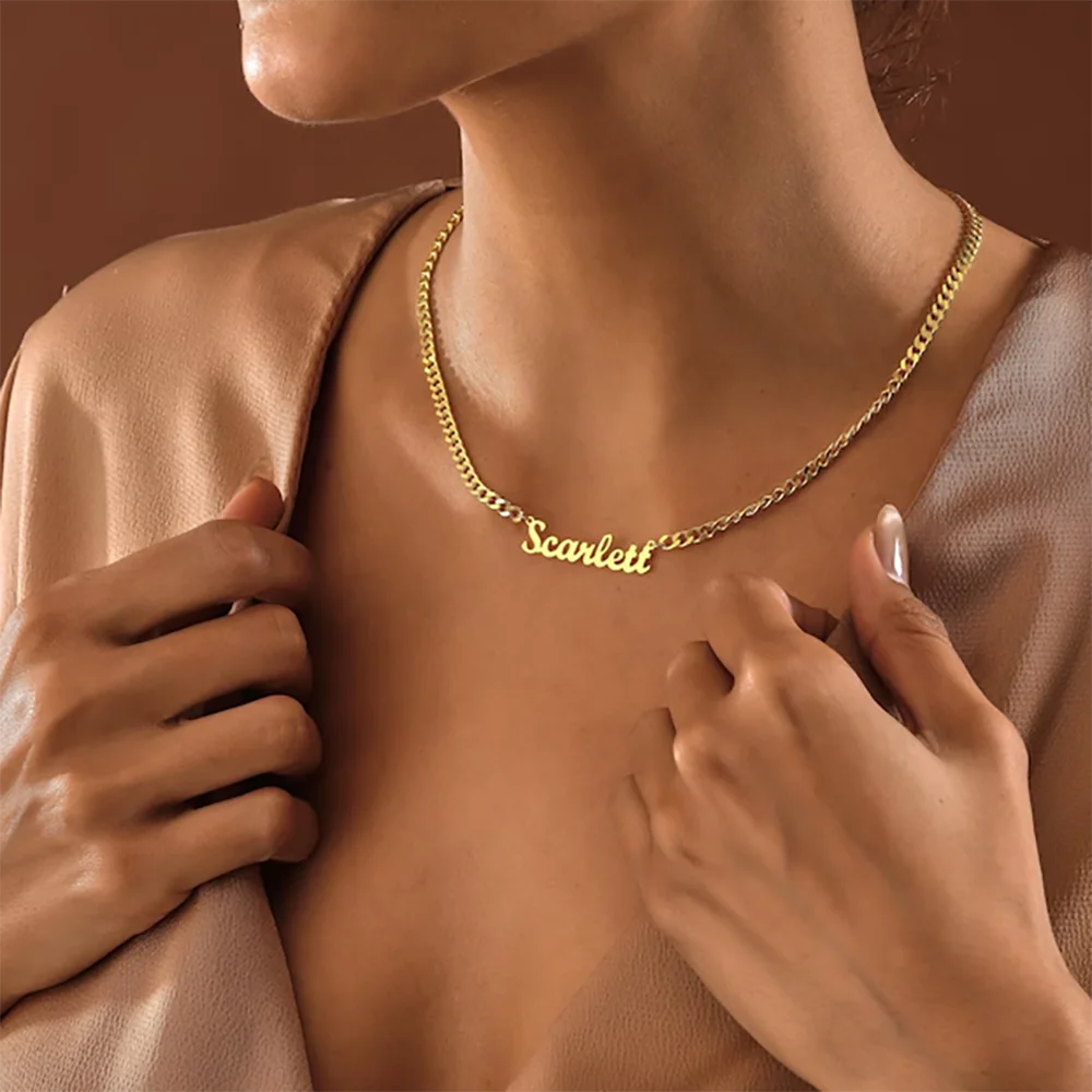 Customized Name Necklace for Girl, 18K Gold Curb Chain Name Necklace, Personalized Name Necklace, Gold Curb Chain,
