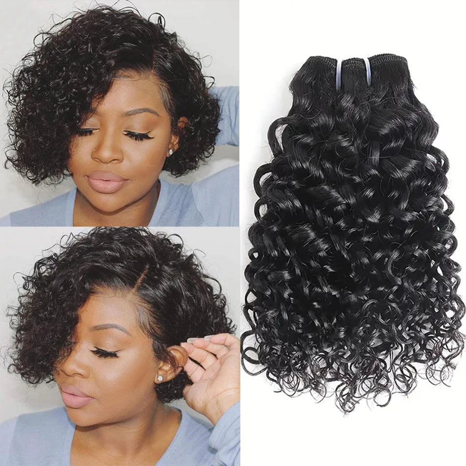 Tissage Kinky Curly Cheveux Humains Courts | Avec Closure | 100% Non-Traité | Remy Naturel