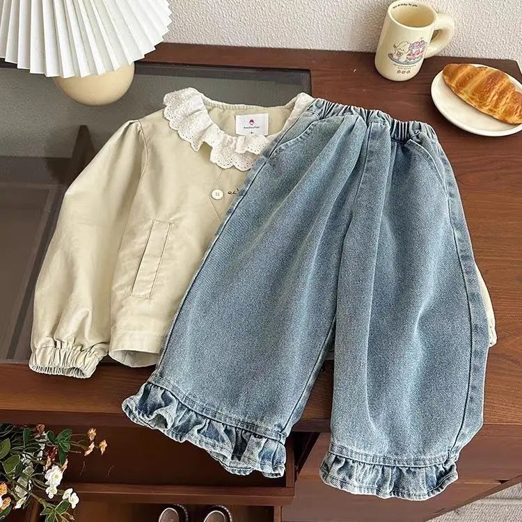 Jean Fille Printemps-Automne | Casual Large Jambe Large | Enfant Baby | Vêtements Polyvalents