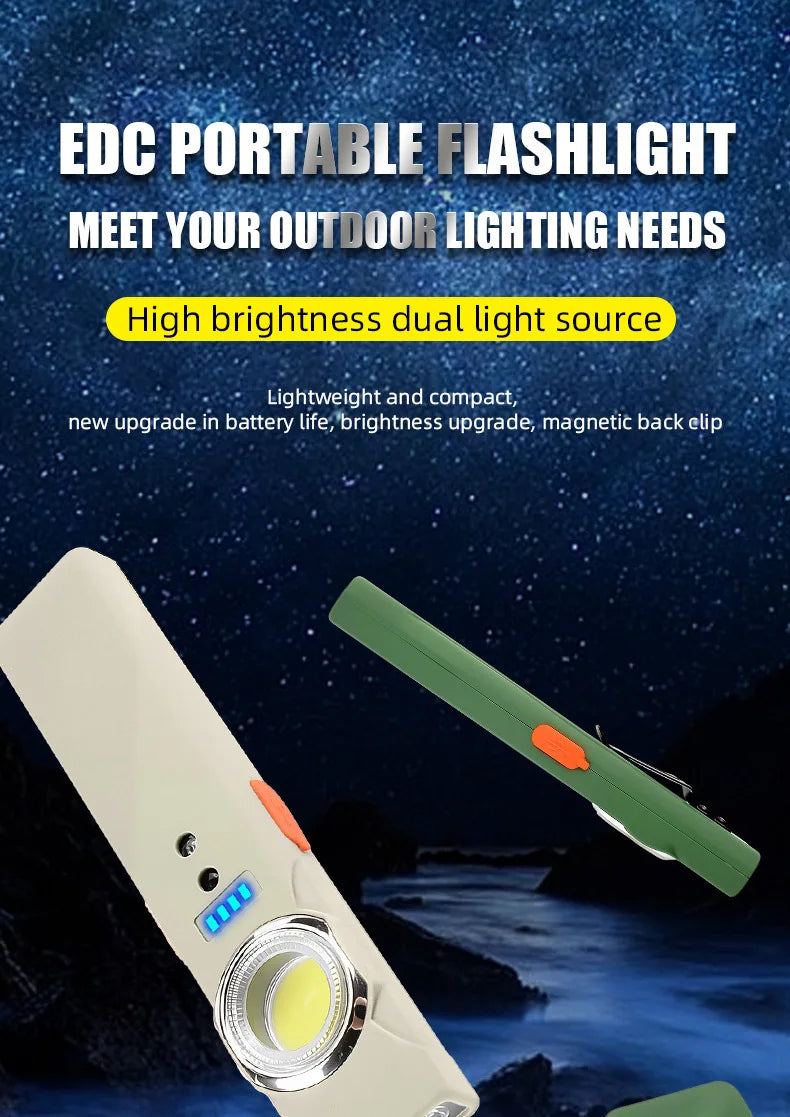 Mini Portable Rechargeable LED Torch Light, Waterproof Outdoor Work Pocket Flashlight with Magnetic Grip, Compact LED Flashlight