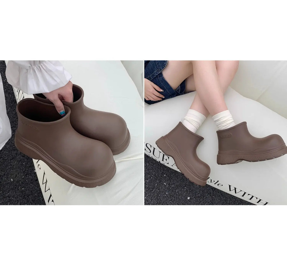 Bottes de Pluie Femme Imperméables | Tige Courte Large | Semelle Épaisse | Chaussures Eau Confortables
