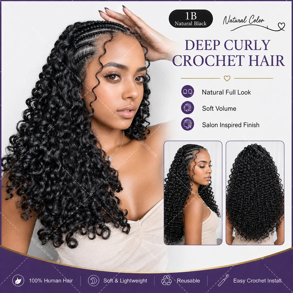 #4 Warm Brown Kinky Curly Crochet Human Hair Extensions Miracle Knots Pre Looped Easy Install Soft Natural Curly Texture