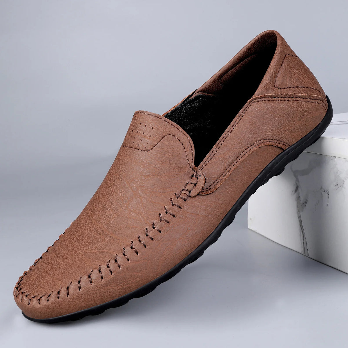 Mocassins Homme Mariage | Cuir Fendu Blanc | Chaussures Conduite Légères | Slip-On Casual Élégant 2026