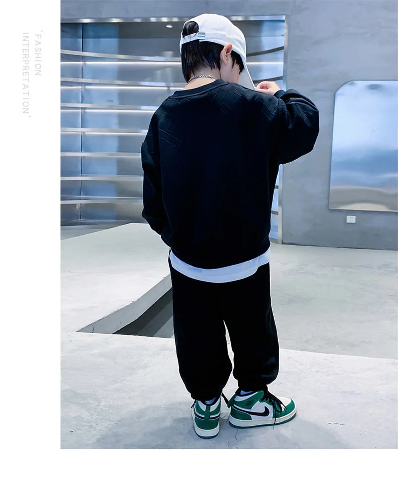 Boys Sweatshirt Suit 2024 New Autumn Spring Casual Sets Teenager Trends Top Pants 2Pcs Outfits Kids Handsome Fashion Clothes