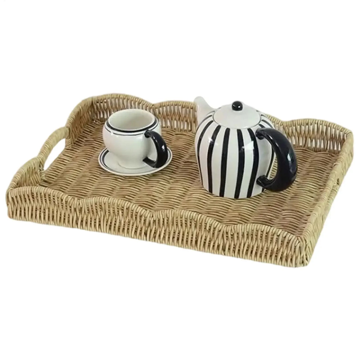 Woven Tray Imitation Rattan Sofa Decor Decorative Tray Basket For Remote Control Book Breakfast Living Room Bedroom Coffee Table