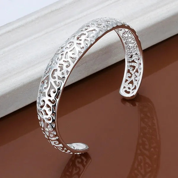 Bracelet Jonc Ouvert Argent 925 | Réglable | Mignon Charmant Vintage | Bijou Femme & Fille