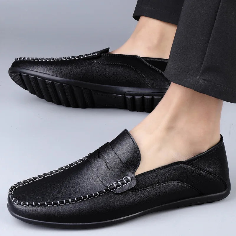 Mocassins Homme Mariage | Cuir Fendu Blanc | Chaussures Conduite Légères | Slip-On Casual Élégant 2026