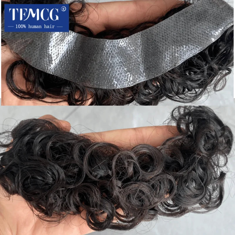 Toupét Homme Cheveux Humains Bouclés | Ligne Frontale Réaliste | Base PU Fine | Style V | Perruque Masculine