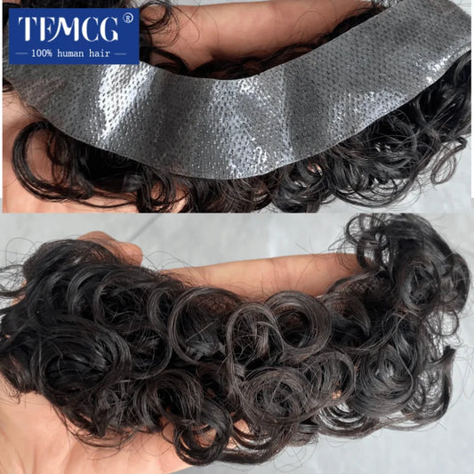 Curly Hair Realistic Front Hairline 100% Natural Human Hair Toupee For Men V Style Front Man Wig With Thin Skin PU Base Male Wig