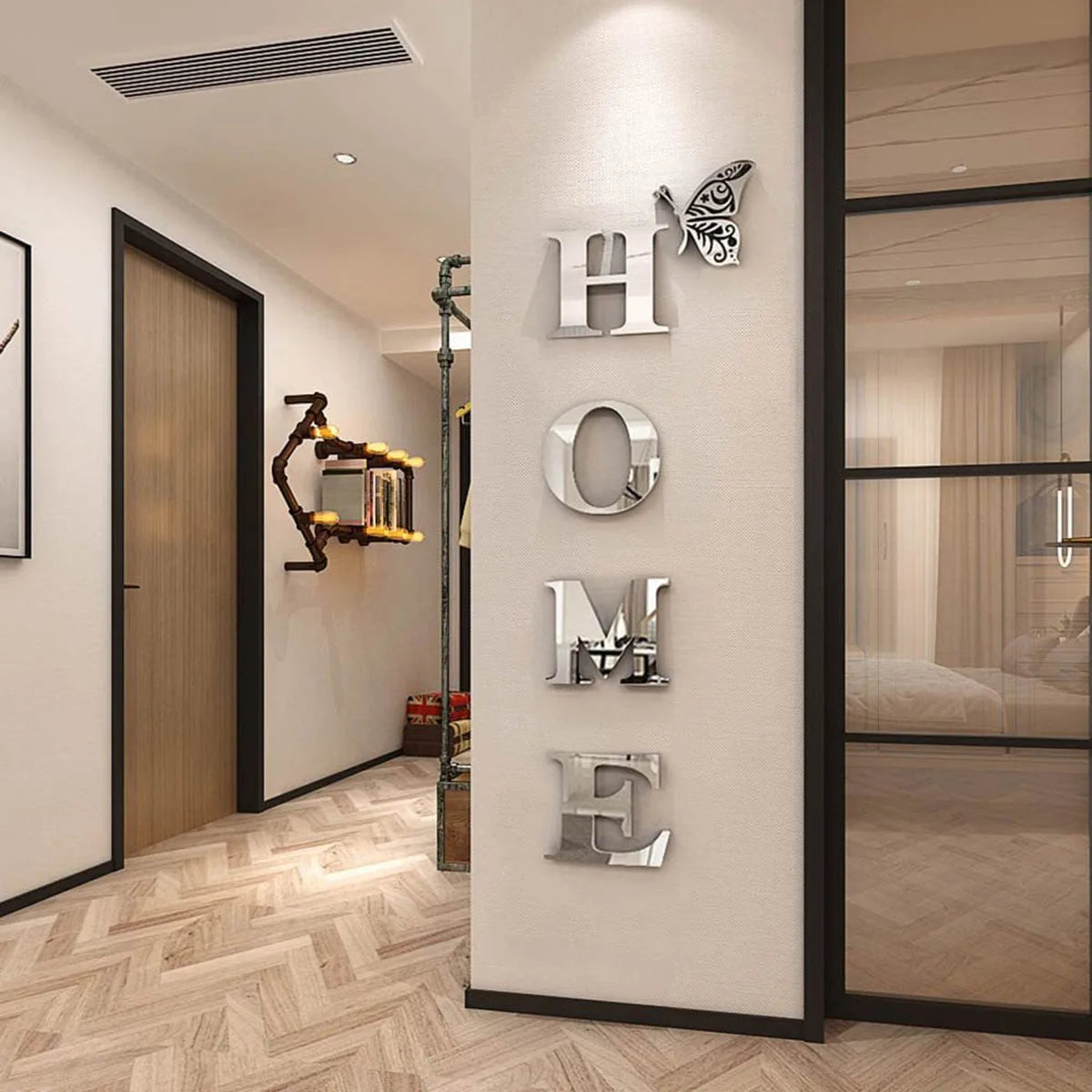 Sticker Miroir 3D Logo HOME | Décoration Entrée & Maison | Autocollant Mural Design
