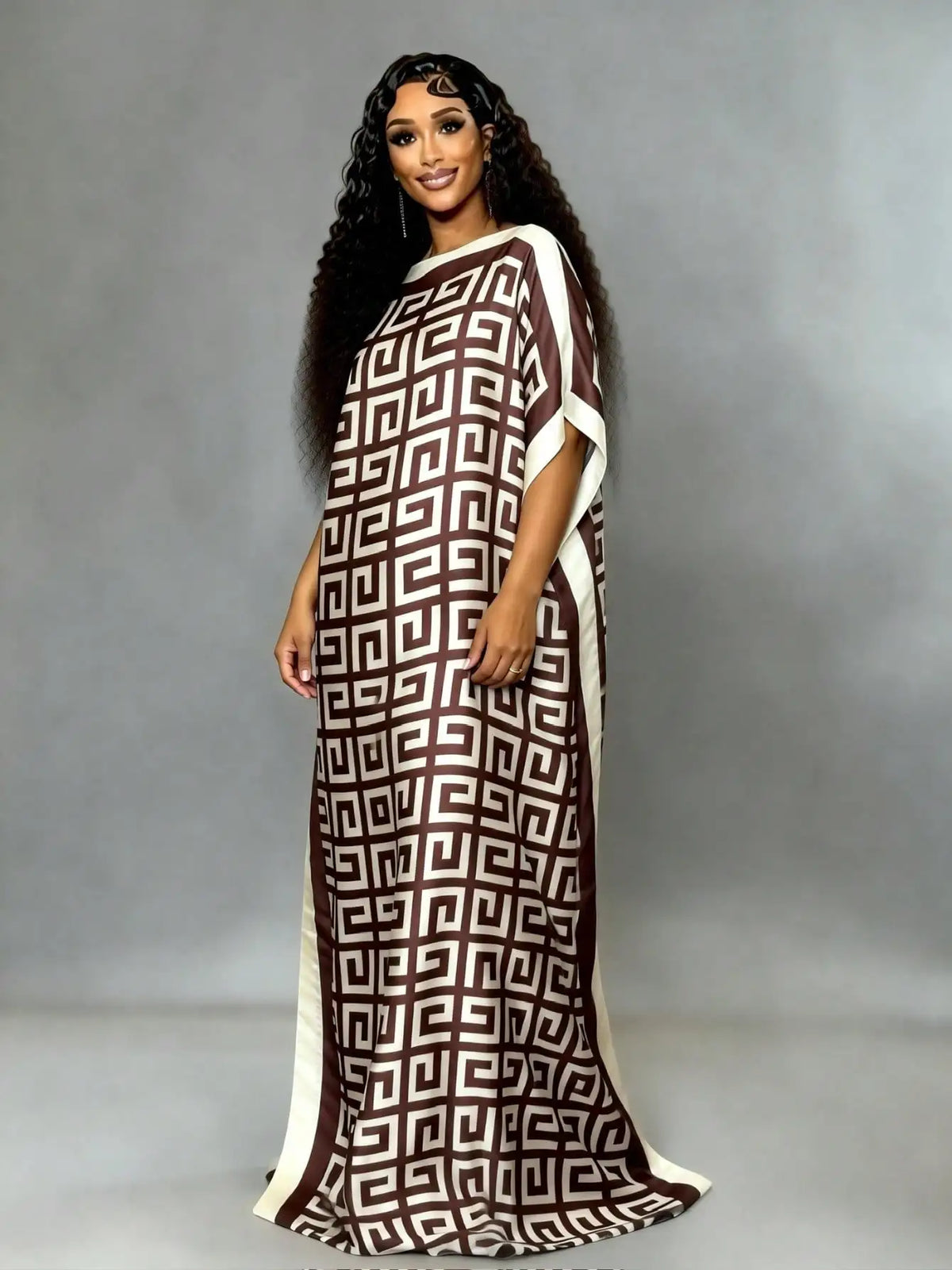 Elegant Plus Size African Print Silk Dress with Scarf 2 Piece Set Fashionable Middle Eastern Kaftan Robe for Women