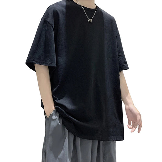 Oversized Summer Short Sleeve Men's T-Shirt New Fashion Solid Loose O-Neck T-Shirts Men's Cotton Hip Hop Streetwear Top Tees 5XL