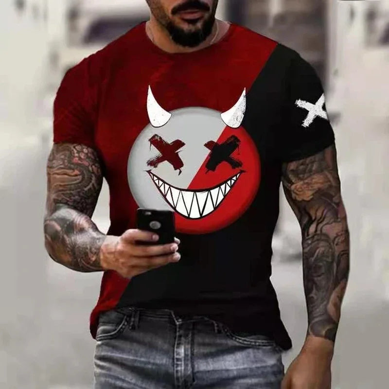 2026 New Oversized T-Shirt for Men, Casual Short Sleeve Hip Hop Smiling Face Print, Plus Size Tee Shirt Pullover, Men's T-Shirt Top