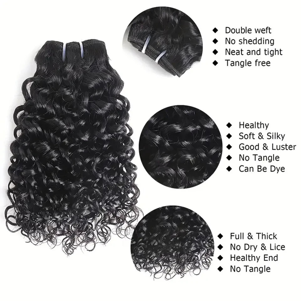 Tissage Kinky Curly Cheveux Humains Courts | Avec Closure | 100% Non-Traité | Remy Naturel