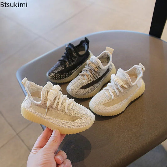 Kids Spring and Autumn Sneakers Soft Breathable Running Knitting Infant Teenage Mesh Sports Boy Girl Lightweight Coconut Shoes