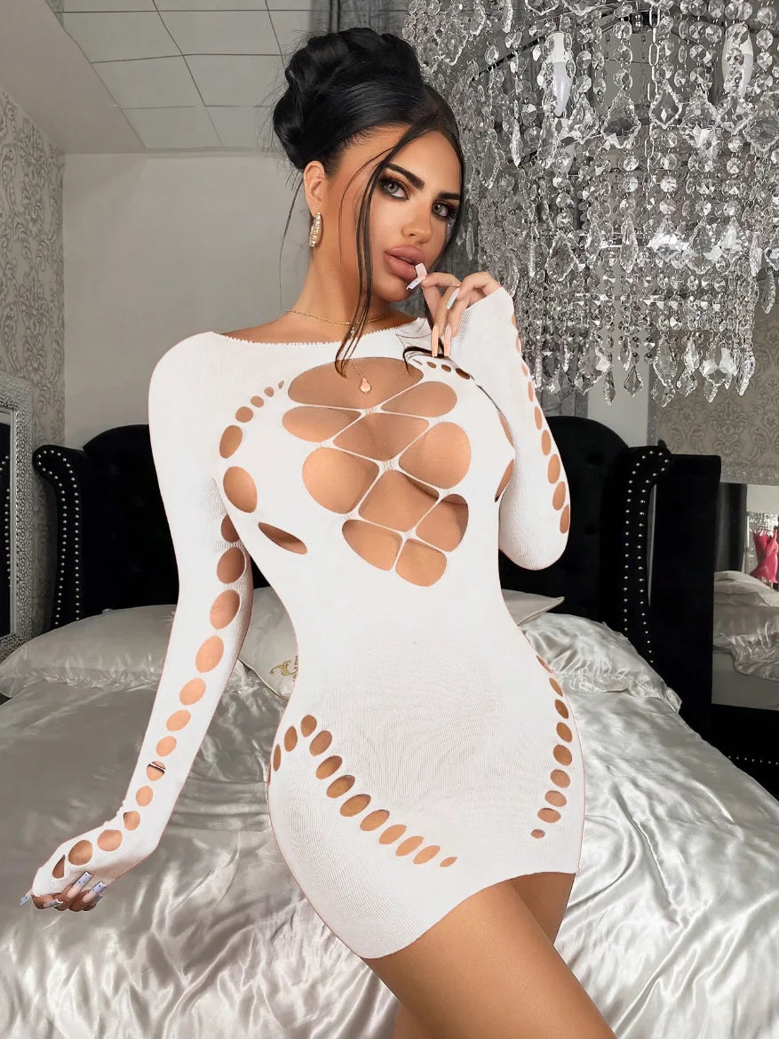 Robe Bodycon Halter Femme | Découpes & Filet | Lingerie Nuit | Tenue Soirée Élégante | Sexy