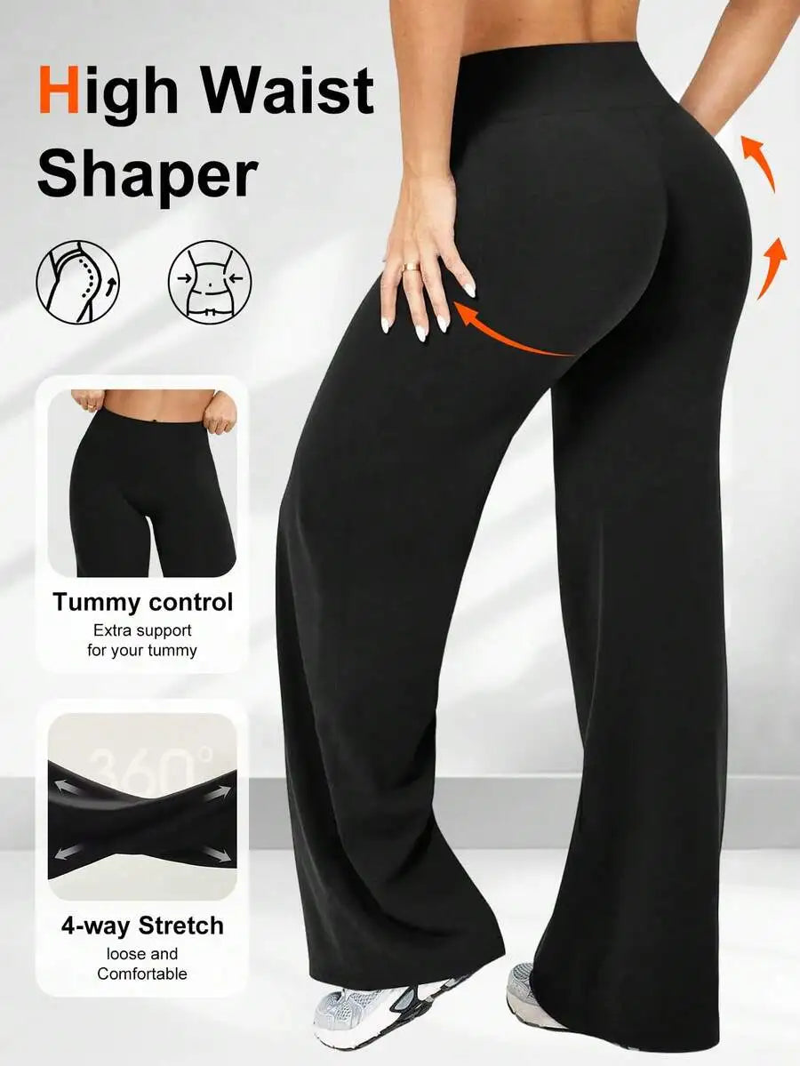 High Waist Wide Leg Casual Pants For Women Multi Functional Hip Lifting Yoga Trousers Soft Polyester Fabric Easy Care Machine Wa