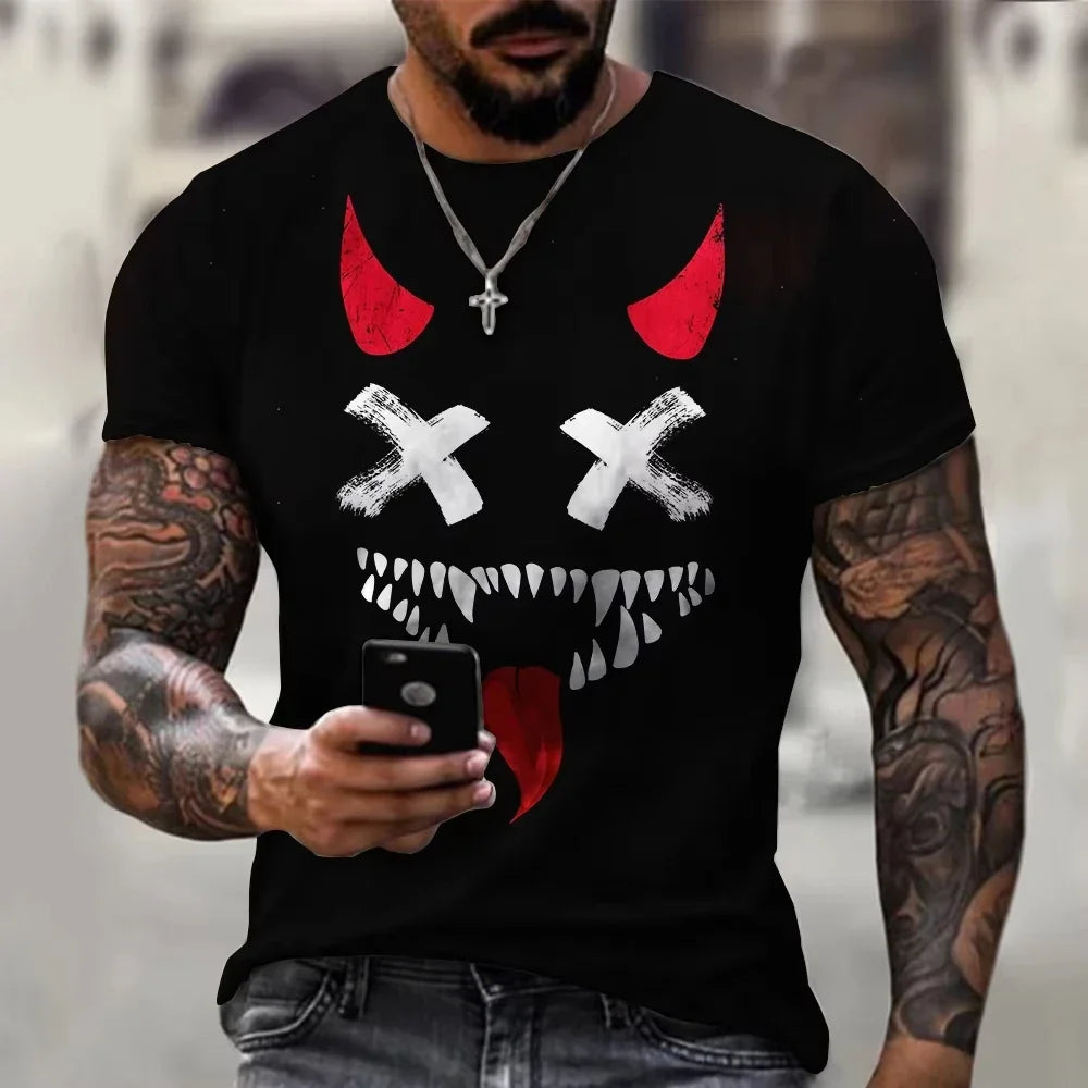 2026 New Oversized T-Shirt for Men, Casual Short Sleeve Hip Hop Smiling Face Print, Plus Size Tee Shirt Pullover, Men's T-Shirt Top