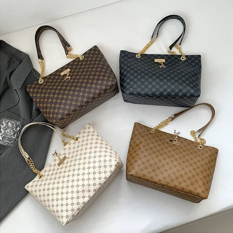 Women's Luxury Design New Presbyopic Handbag Large Capacity Handbag Fashion Printing Shoulder Bag Trendy Shopping Bag with Pendant