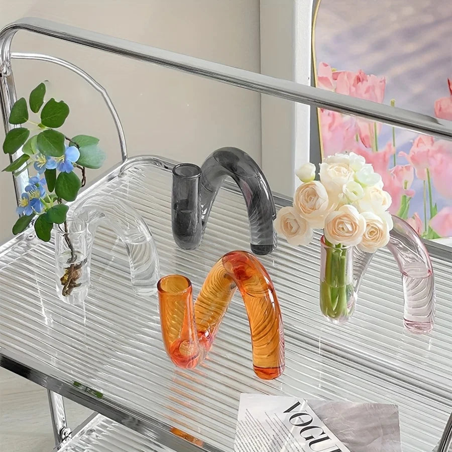 Nordic Irregular Glass Vase | Modern Transparent Centerpiece for Dining/Living Room, Creative Pedestal Home Decor