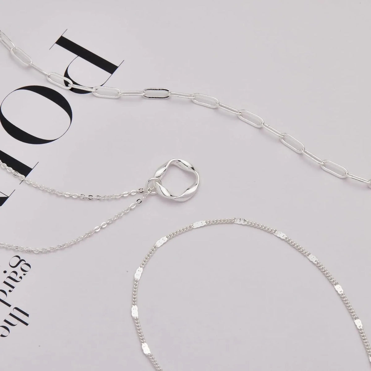 Layered 14k Gold Plated Necklaces for Women Stackable Silver Plated Circle Paperclip Chain Pendant Choker Necklace Set For Women
