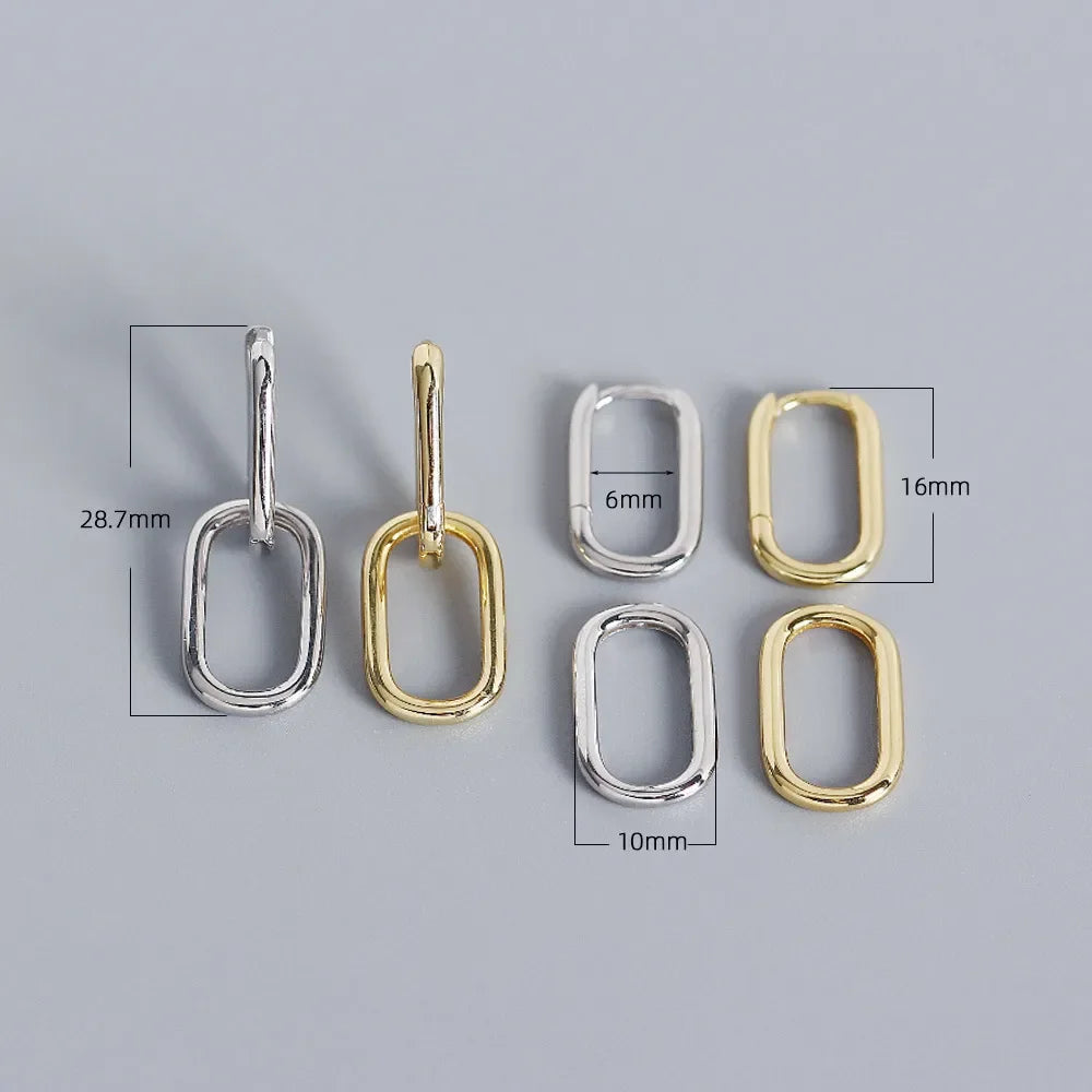 Créoles Ovales Géométriques Argent 925 | Style Métal Simple Détachable | Femme | Bijou Cadeau