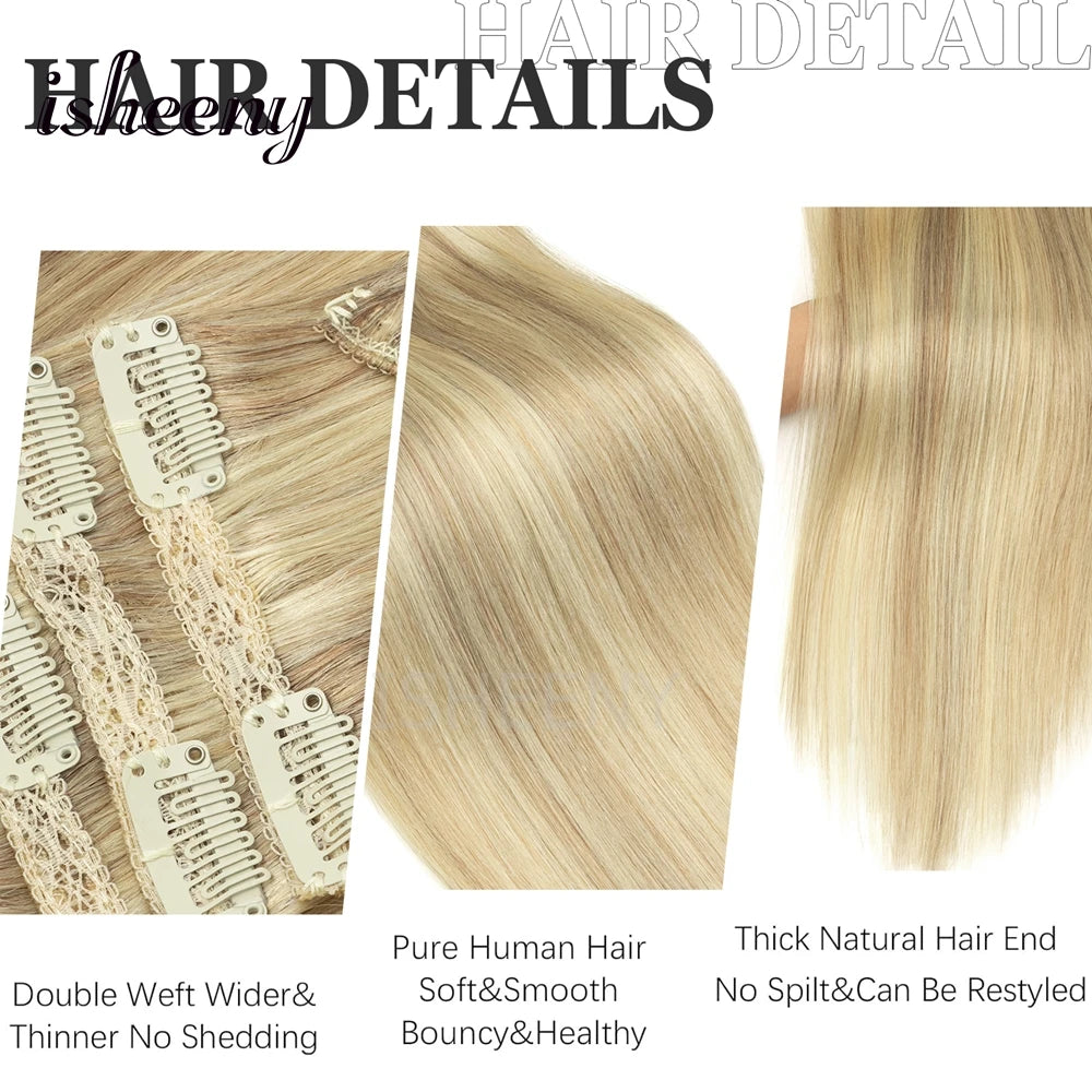 Extensions à Clips Cheveux Humains | Blonde Naturelle Brésilienne Remy | 12-20 Pouces | 7 Pièces/Set