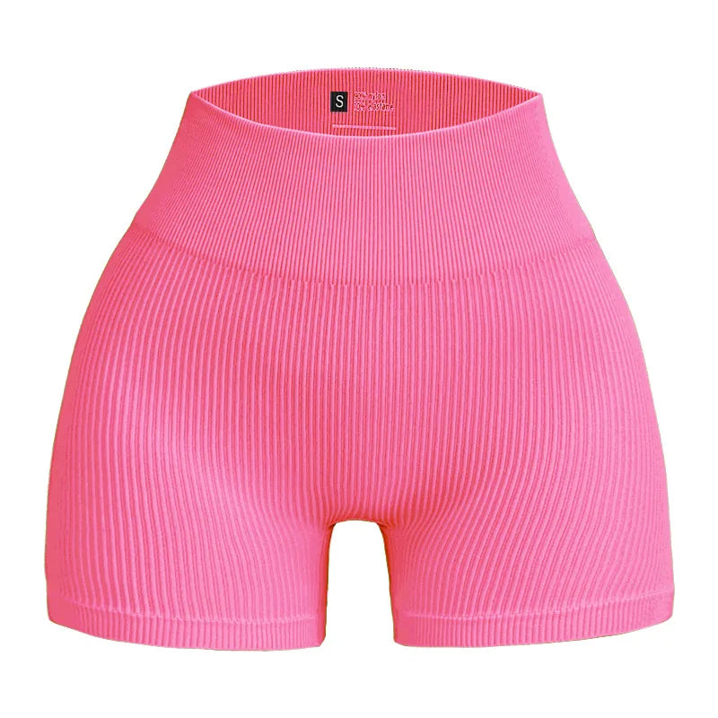 Short Yoga Taille Haute Femme | Lift Fesses Serré | Uni Côtelé | Sport