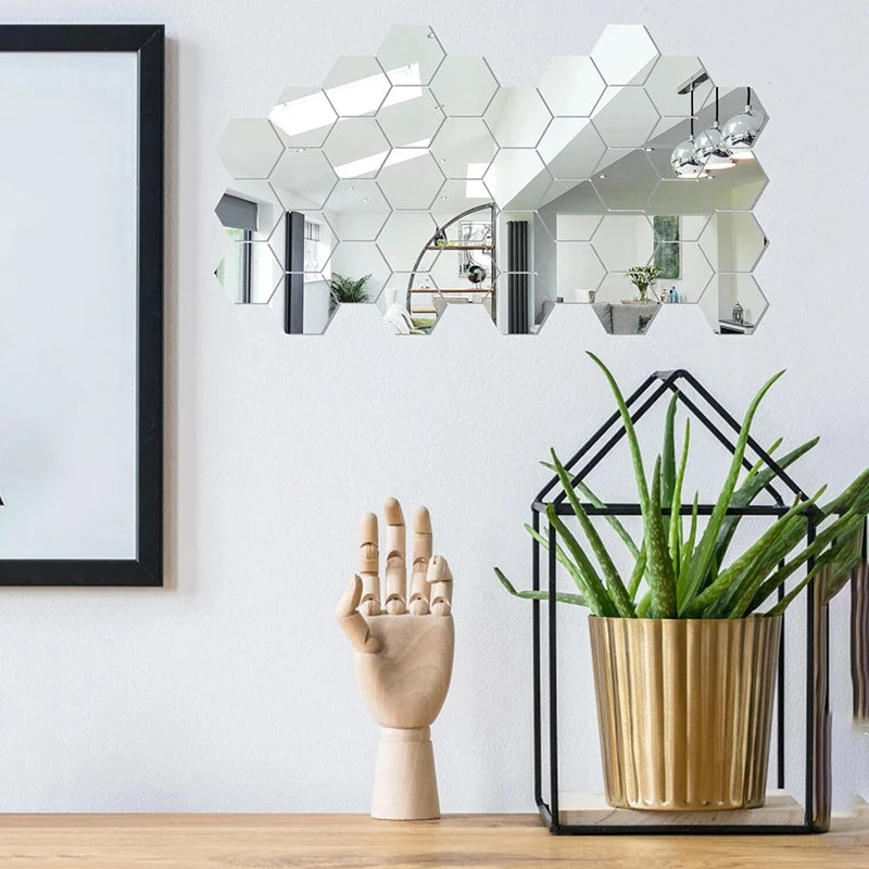 45-piece Mirror Wall Sticker, Hexagon Wall Art Sticker, DIY Home Decorative Tile Sticker