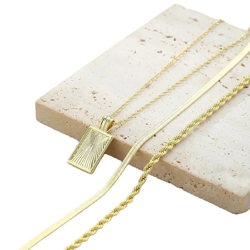 Layered Pendant Necklaces for Women Stackable 14K Real Gold Plated Silver Chain Necklace Layering Pendant Necklace Trendy Jewelry