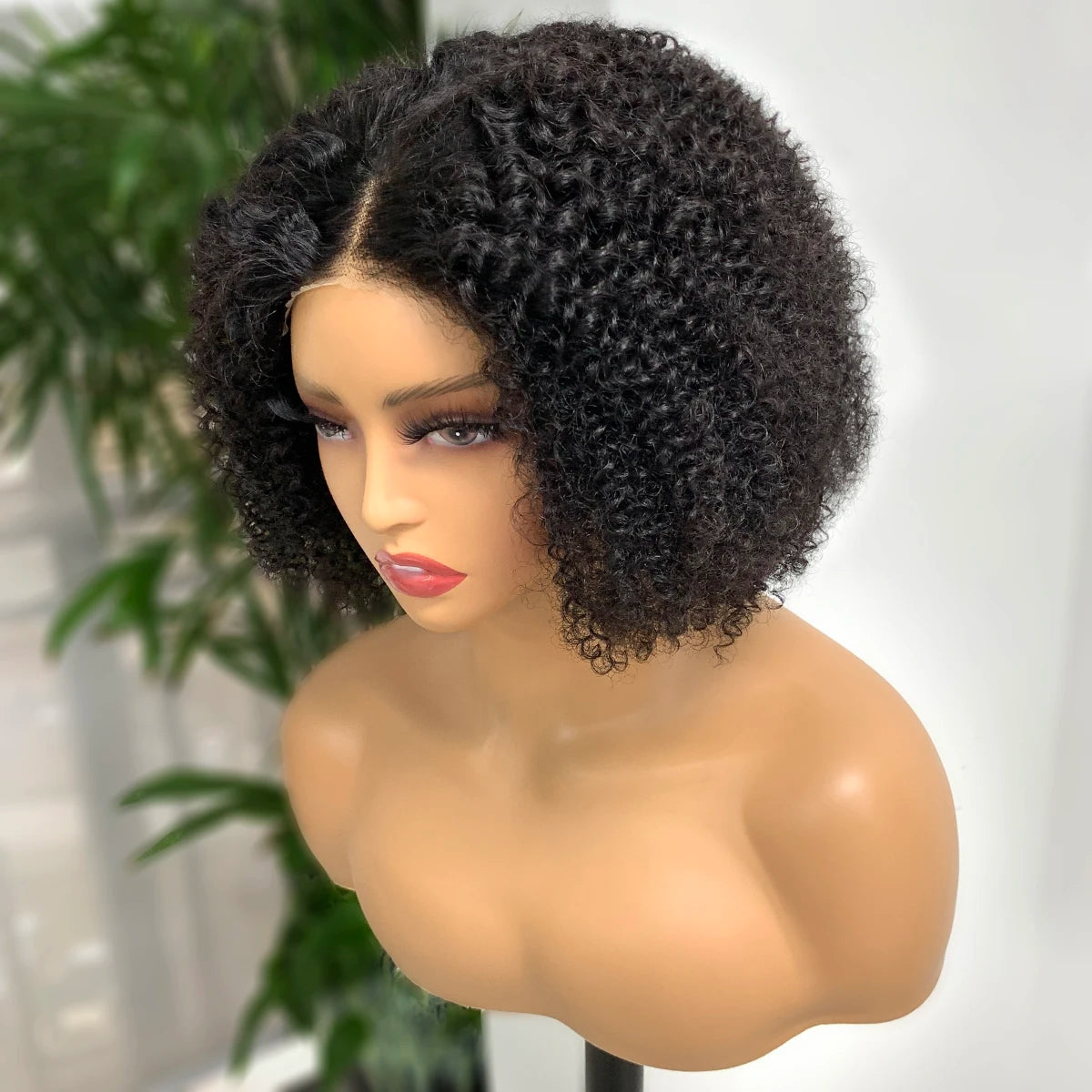 Kinky Curly Bob Wig Human Hair 180% Density 4x4 Lace Front Human Hair Wigs Afro Kinky Bob Wig For Women Natural Color