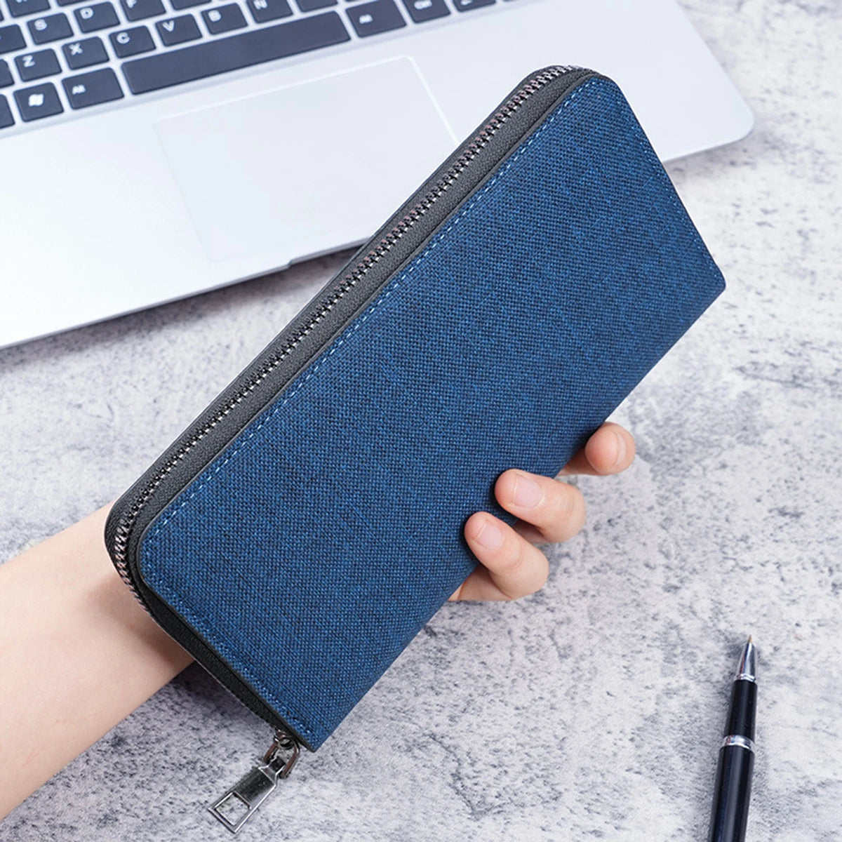Men's Long Wallet Large Capacity Multiple Card Slots Canvas Zippered Purse Business Handbag Card Holder Wallet Coin Bag