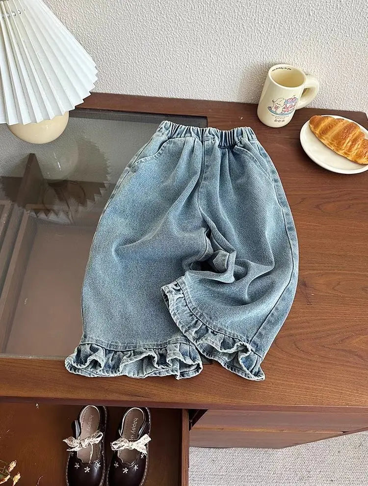 Jean Fille Printemps-Automne | Casual Large Jambe Large | Enfant Baby | Vêtements Polyvalents